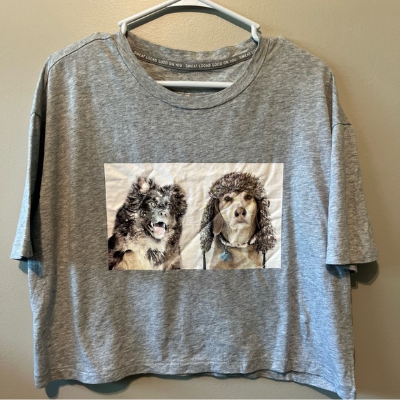OffLine By AERIE Women’s Small Cropped Gray Graphic T-Shirt Dogs Oversized - Picture 1 of 5